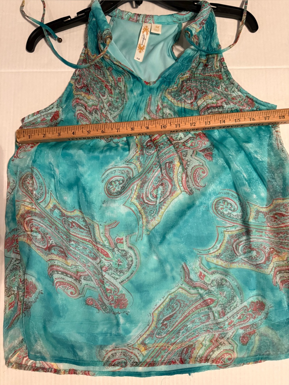Lightweight Turquoise Paisley Sleeveless Blouse - Casual Women's Top M Aoiva - Picture 6 of 7